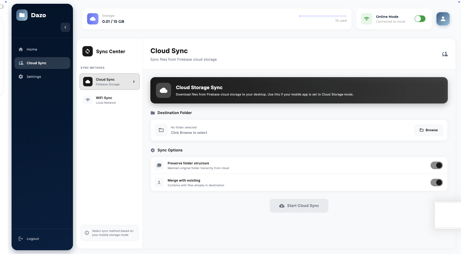 Dazo desktop cloud sync