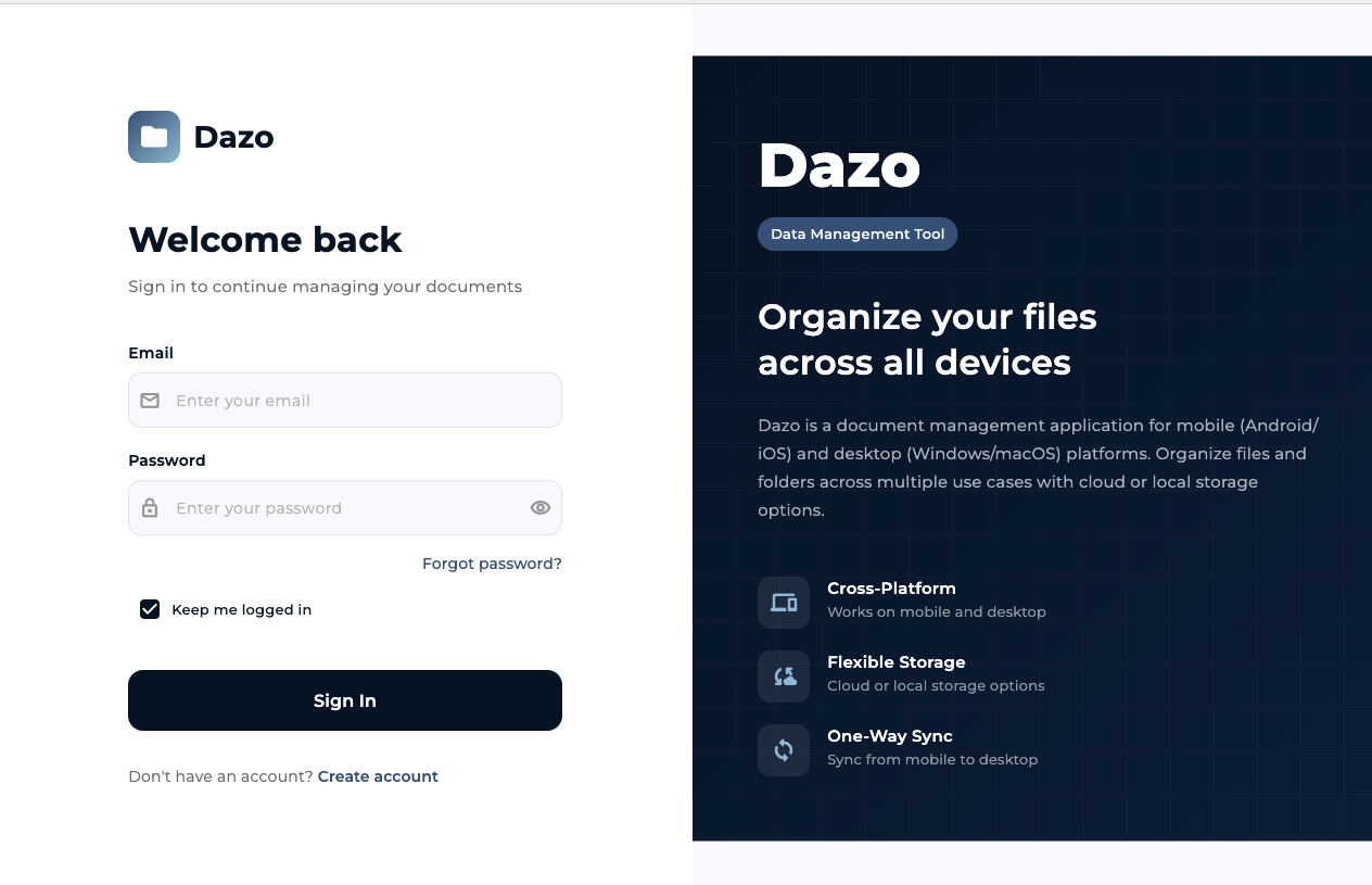 Dazo desktop login