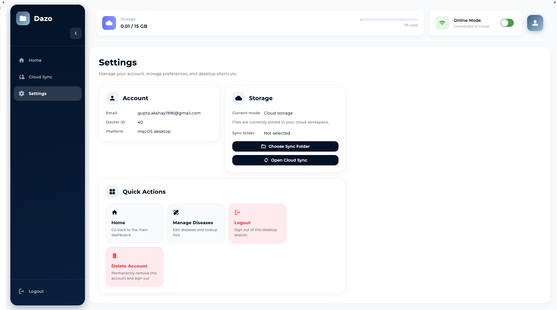 Desktop settings page
