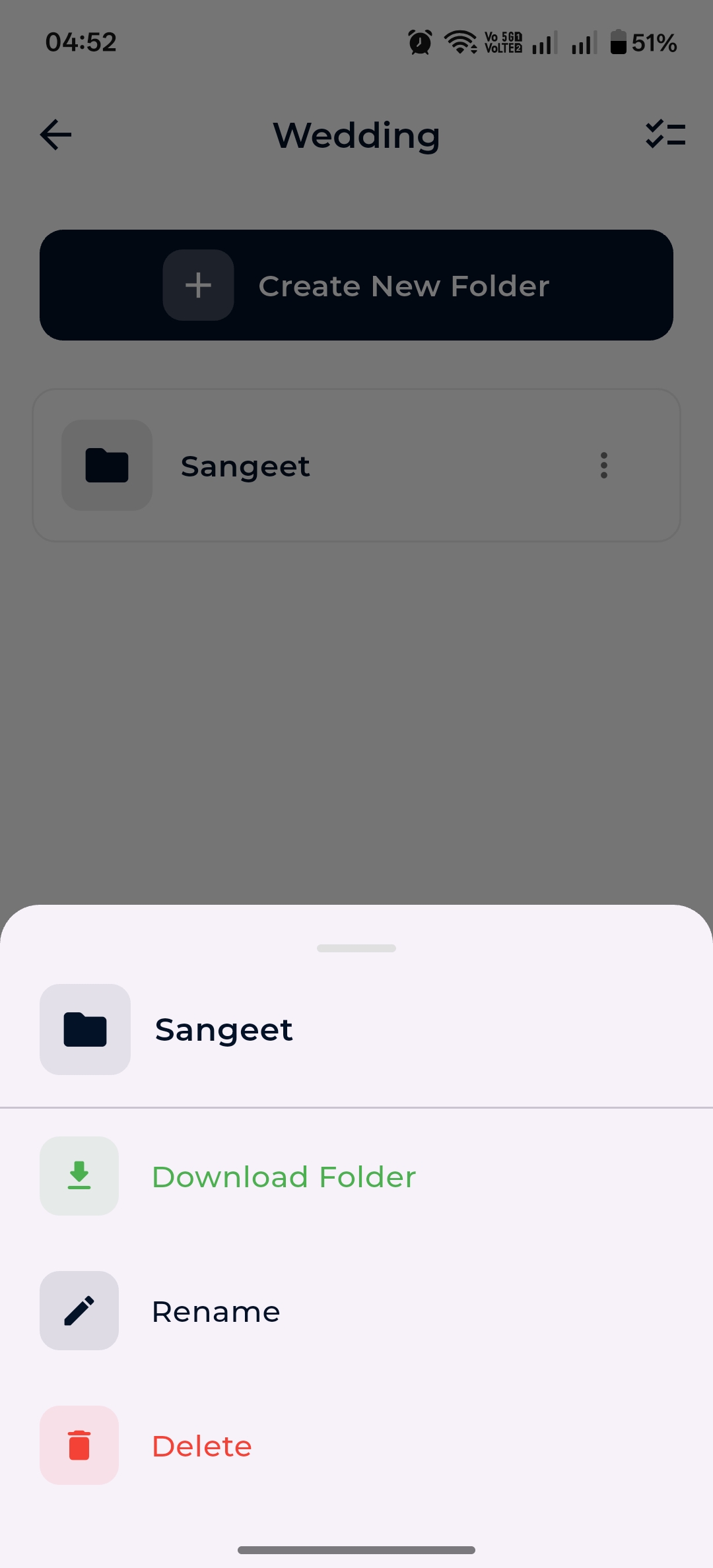 Folder action sheet