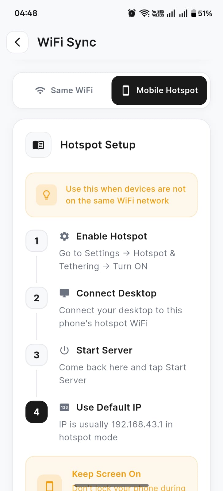 Mobile hotspot setup